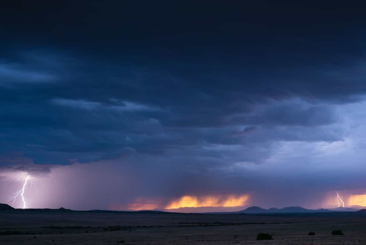 Monsoon thunderstorm with heavy rain over the southern Arizona desert